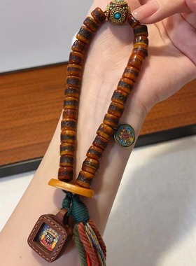 藏式西藏驼骨嘎巴手持驼骨佛珠药泥擦擦念珠项链手链文玩地域风格