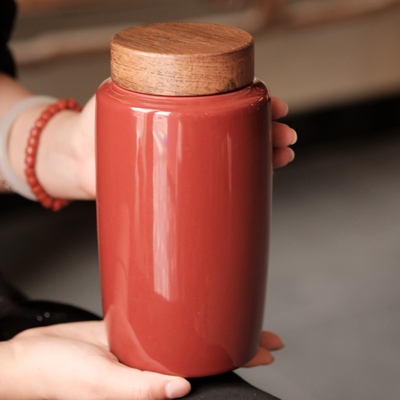 陶瓷胡桃木旋钮式茶叶罐