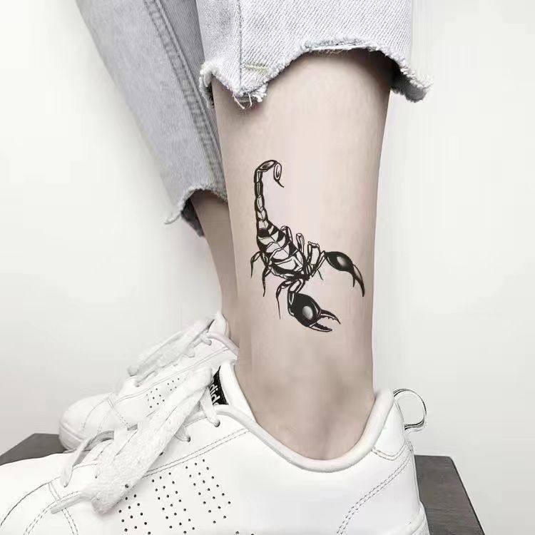 小腿蝎子纹身贴ins男女防水持久暗黑系图腾手臂仿真脚踝文身贴纸