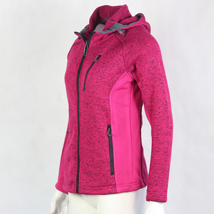 春秋针织加厚加绒保暖徒步旅行跑步健身运动外套登山连帽抓绒衣女