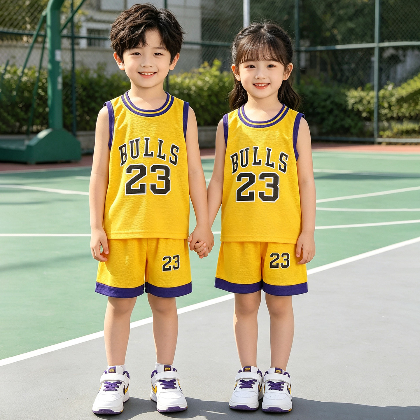 时尚中大儿童运动休闲篮球服套装夏季男宝宝速干训练服小女孩球衣
