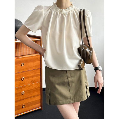 花边领短袖衬衫女款2025新款