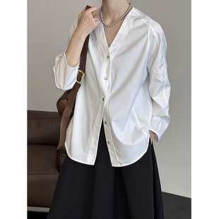 白色无领衬衫女款2025新款衬衣轻奢高级感小个子冷淡系独特别上衣