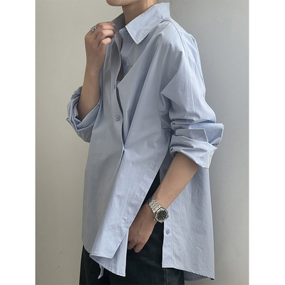 韩版简约不规则侧开叉衬衫女