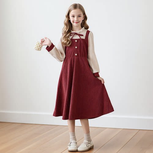 儿童裙子女2026新款喜庆生日加绒复古女童连衣裙女孩春秋冬公主裙