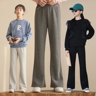 女童喇叭裤春秋中大童黑色阔腿休闲裤子小女孩洋气时髦薄绒微喇裤