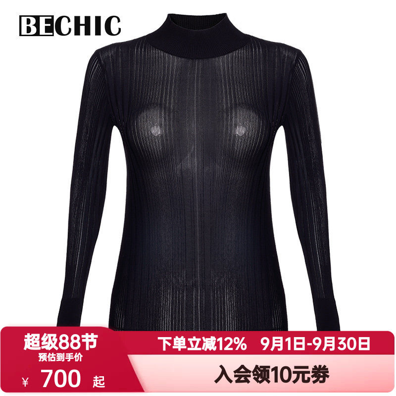 BeChic秋冬季映像2女薄透小高领长袖针织打底保暖内搭上衣BC72CJ1