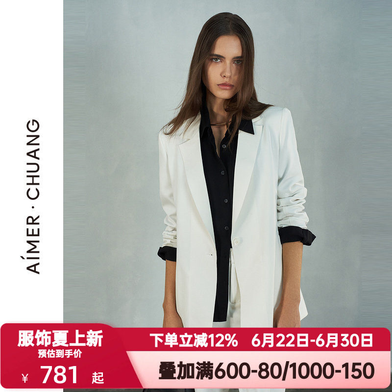 爱慕·CHUANG春秋季外穿女百搭双面布平驳头长袖西服外套CA811282
