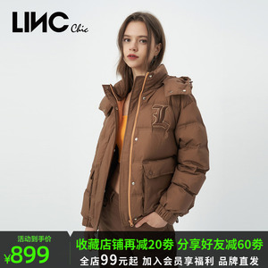 LINC金羽杰羽绒服女短款2022冬季新品连帽面包鸭绒外套Y22801095