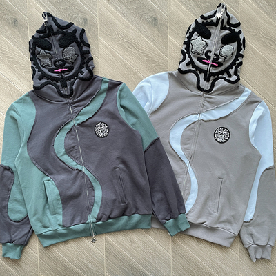 GLO GANG Full Zip Hoodie 不规则拼接刺绣艺术感拉链连帽卫衣