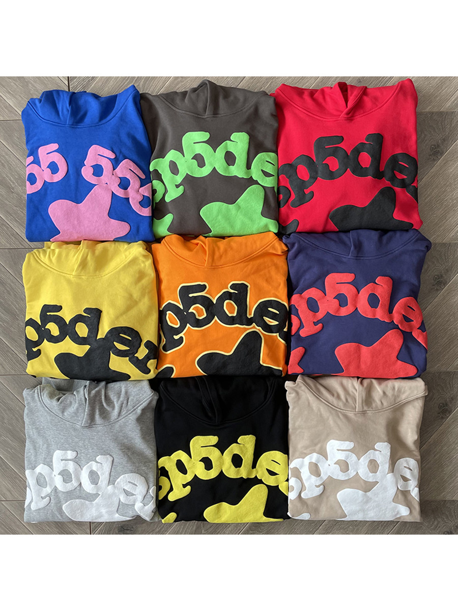 SP5DER 555555 벨루가 까마귀 헤더 그레이 남성 및 여성 정장 스웨터 바지 정장