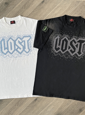 Lost intricacy 镶钻洗水休闲男女款纯棉短袖T恤