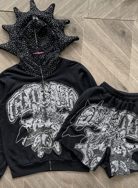 Glo Gang The Glory Full Zip Hoodie 刺绣烫钻连帽卫衣短裤套装