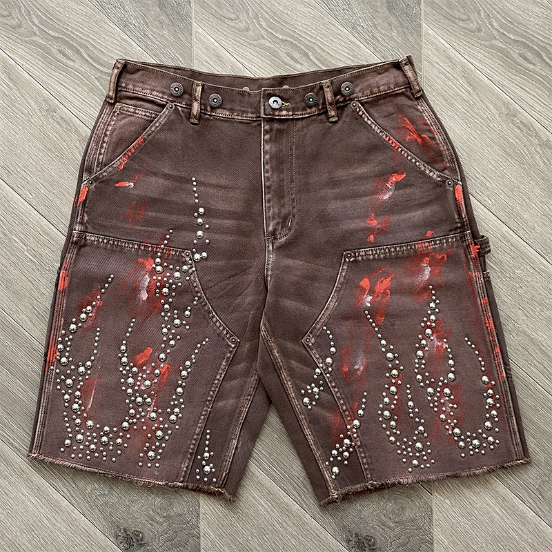Hellstar Studios Denim shorts 重工洗水钉珠牛仔休闲短裤