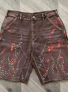 Hellstar Studios Denim shorts 重工洗水钉珠牛仔休闲短裤