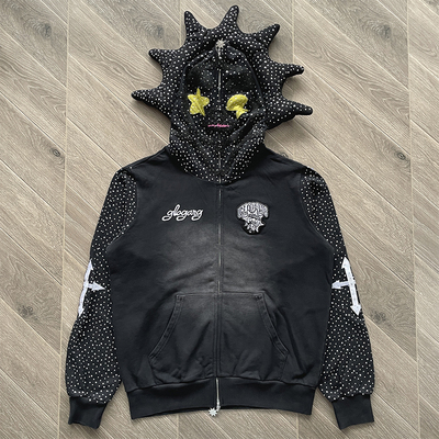 Glo Gang The Glory Full Zip Hoodie 刺绣烫钻个性尖角连帽卫衣