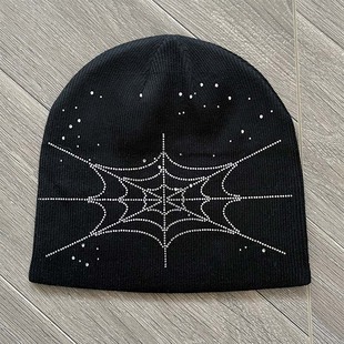 Sp5der worldwide 555555 蜘蛛网烫钻针织毛线冷帽子