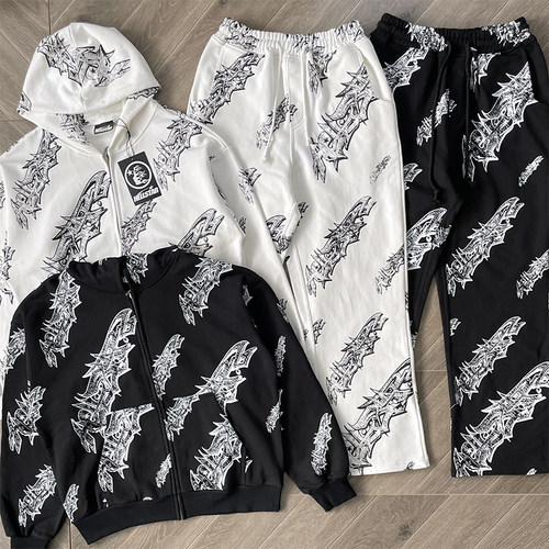 Hellstar Studios Graffiti Zip Up Hoodie 印花连帽卫衣长裤套装