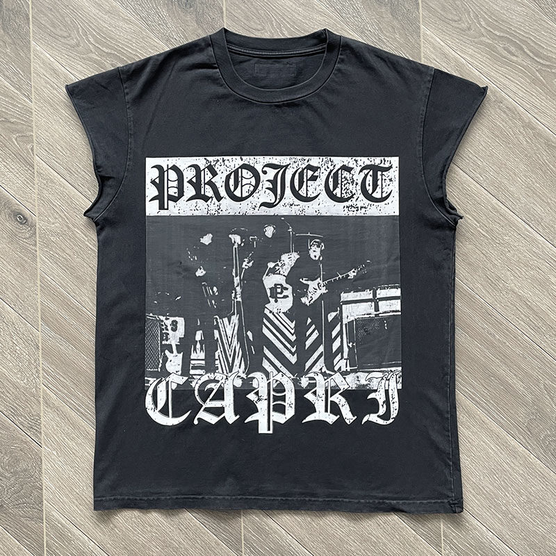 Project Capri Emergency Tee  摇滚黑色洗水无袖T恤