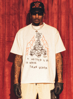 TUFF CROWD WASTED LIFE TEE 骷髅狗头男女短袖T恤