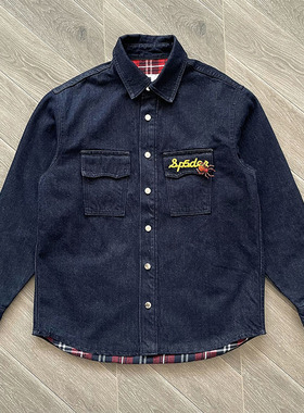 Sp5der worldwide 555555  jacket 重工刺绣格子牛仔休闲外套