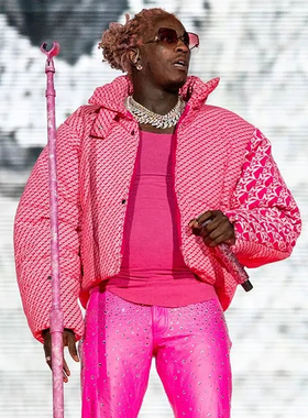 Young Thug Sp5der 555555 Pink Puffer Jacket 短款羽绒夹克外套