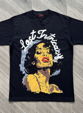 Lost intricacy 欧美复古人像印花洗水纯棉短T恤