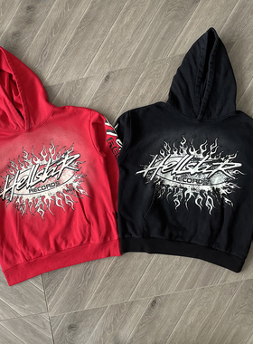 HELLSTAR STUDIOS RECORDS HOODIE 洗水男女套头帽衫卫衣