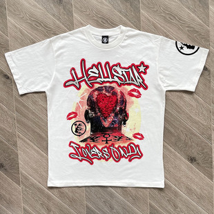 Hellstar studios Lovers Tee 人像火焰心男女纯棉短袖T恤