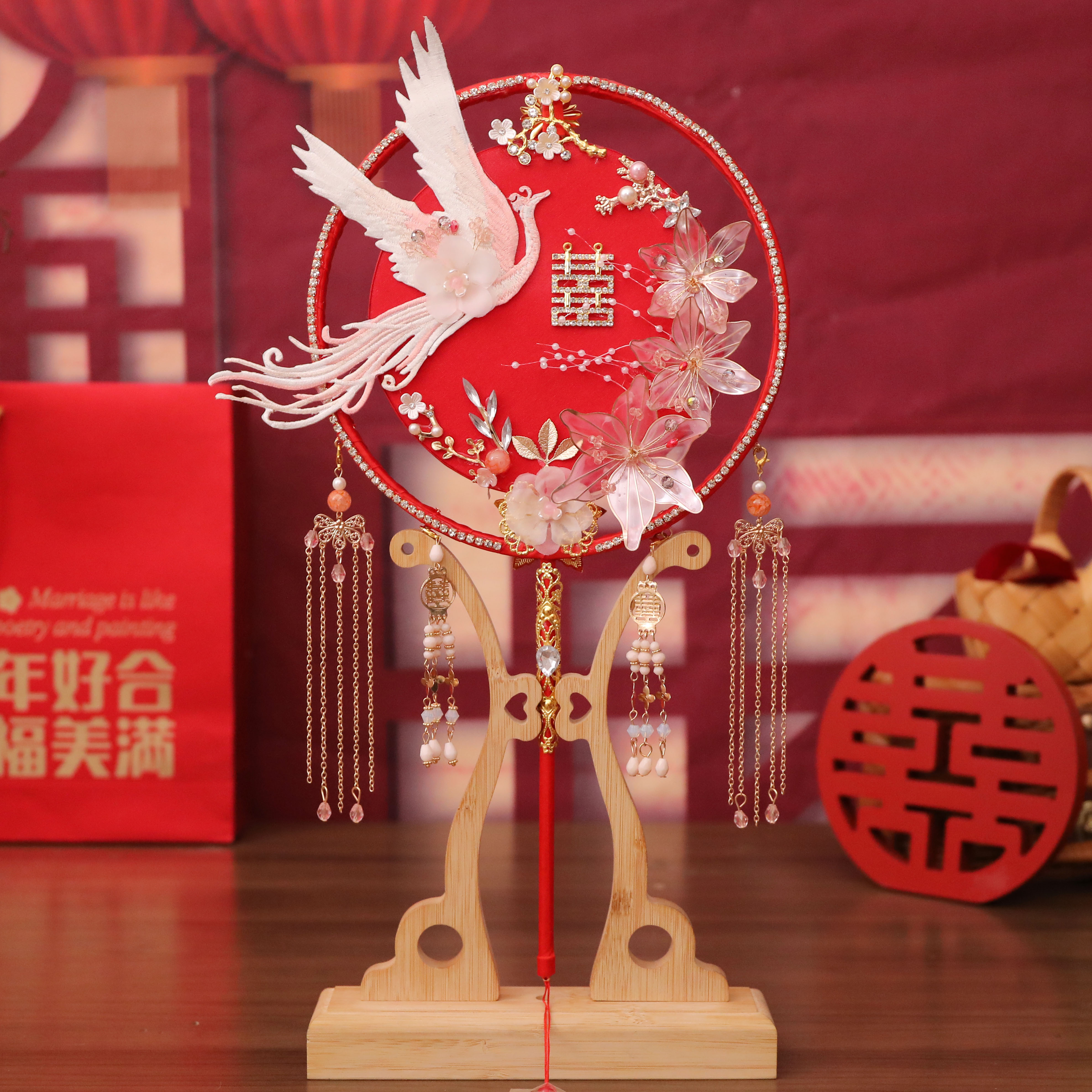 简约团扇结婚新娘diy材料包手工图片