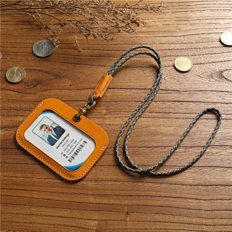 2025秋冬手工横款公交卡套植鞣头层牛皮工作牌证件套带挂绳胸卡