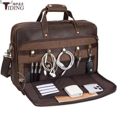2026春夏潮牛新款复古真皮手提包男士多功能单肩斜跨包大容量商务