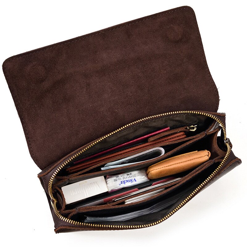 2026春夏疯马皮手拿包大容量复古手抓包头层牛皮大容量商务长钱包