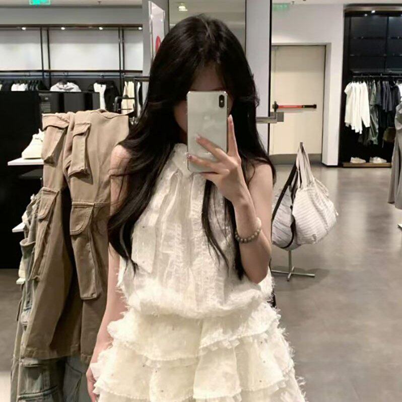 富家千金挂脖连衣裙女夏季高级感公主蛋糕裙甜美少女收腰蓬蓬裙子