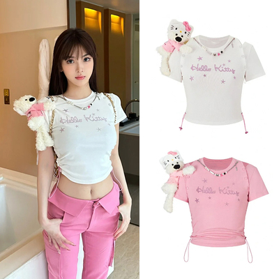 Kitty小熊设计感小众上衣夏季俏皮可爱甜妹辣妹短款短袖显瘦T恤女