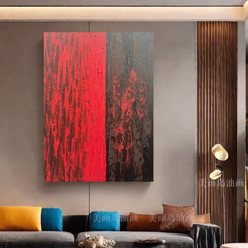 MHD手绘油画《发财致富》红色画肌理感设计师推荐会所玄关装饰画