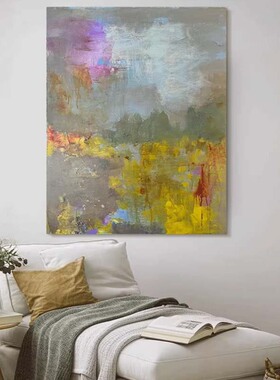 MHD手绘油画意式极简装饰画竖版玄关高级感壁画绿色客厅抽象挂画