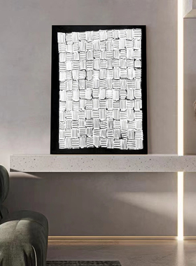 MHD《迎风》原创手绘抽象油画客厅书房画黑白肌理画侘寂风玄关画