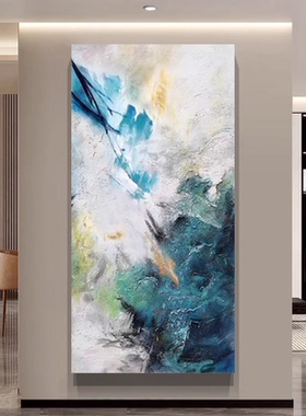 MHD纯手绘油画客厅装饰画蓝色玄关沙发背景墙画高级感抽象肌理画