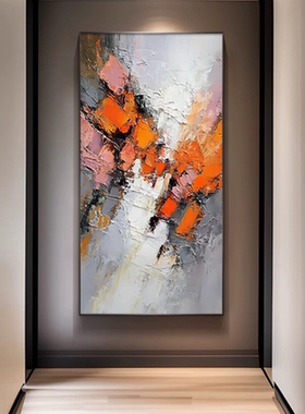 MHD橙色抽象肌理画大芬村走廊玄关装饰画高级感现代入纯手绘油画