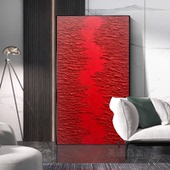 MHD手绘油画红色抽象沙发横板长条装 饰画玄关油画入户挂画现代画