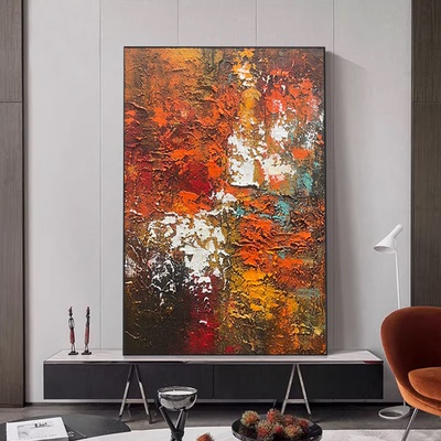 MHD纯手绘油画《橙心橙意》轻奢客厅装饰画玄关肌理画橙色装饰画