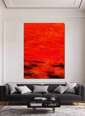 MHD原创手绘油画红色砂岩肌理餐厅客厅沙发装饰餐厅现代艺术油画