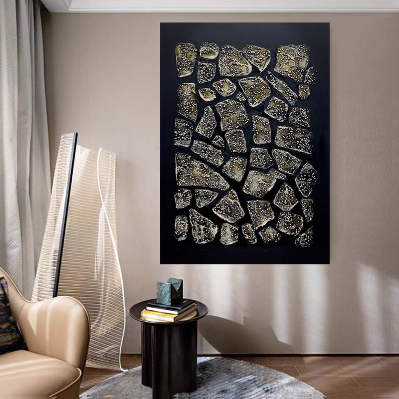 MHD手绘油画《碎金》轻奢高级感客厅装饰画意式酒店玄关背景墙画图片