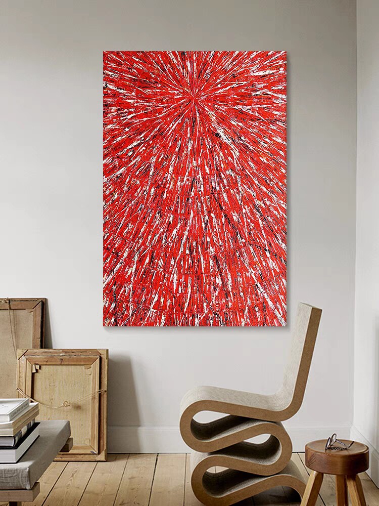 mhd手绘油画《如胭》客厅肌理红色沙发现代油画装饰画玄关抽象画