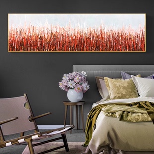 MHD手绘油画抽象画床头卧室装饰画高级感横板沙发玄关画现过道画