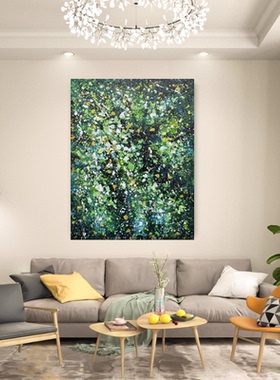MHD原创手绘油画绿色艺术画客厅设计大厅酒店肌理沙发书柜背景画