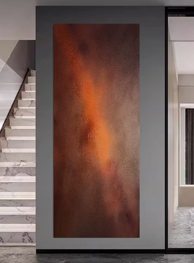 MHD橙色手绘油画楼梯走廊背景装饰画入户走廊长条软装样板房油画