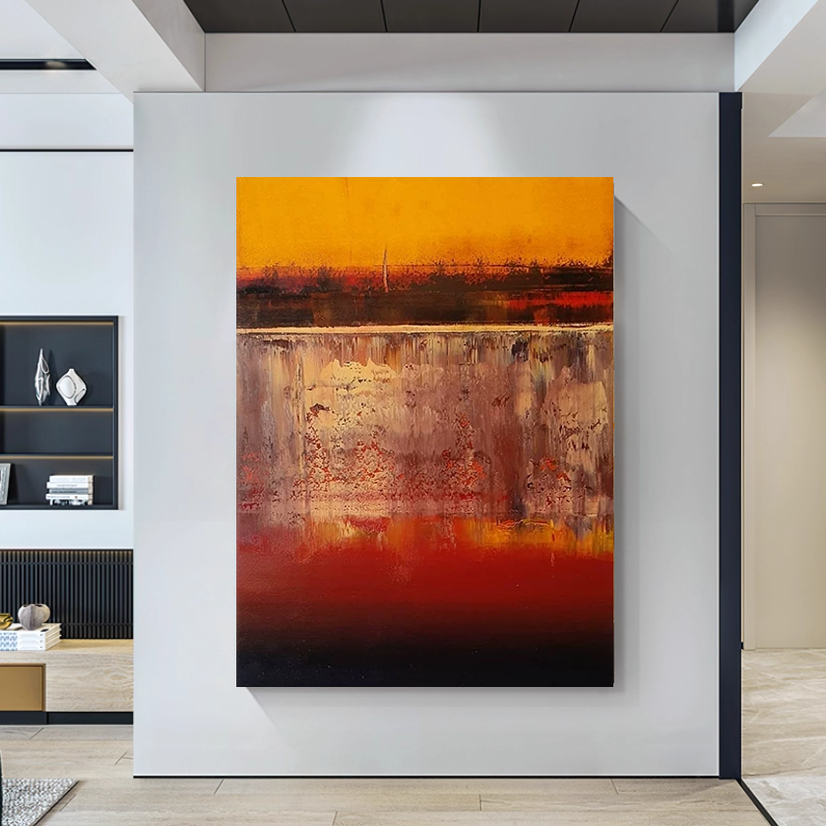 MHD手绘油画轻奢简约玄关餐厅画抽象肌理橙色油画立体客厅装饰画图片