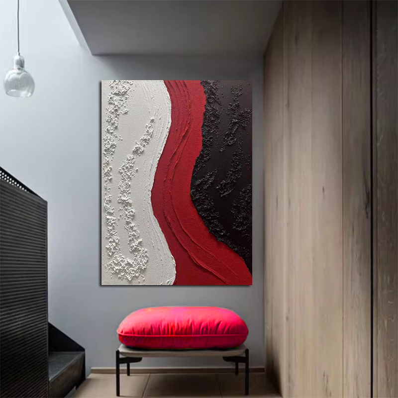 MHD手绘油画《红炽影漫》现代抽象红色艺术客厅沙发背景墙装饰画